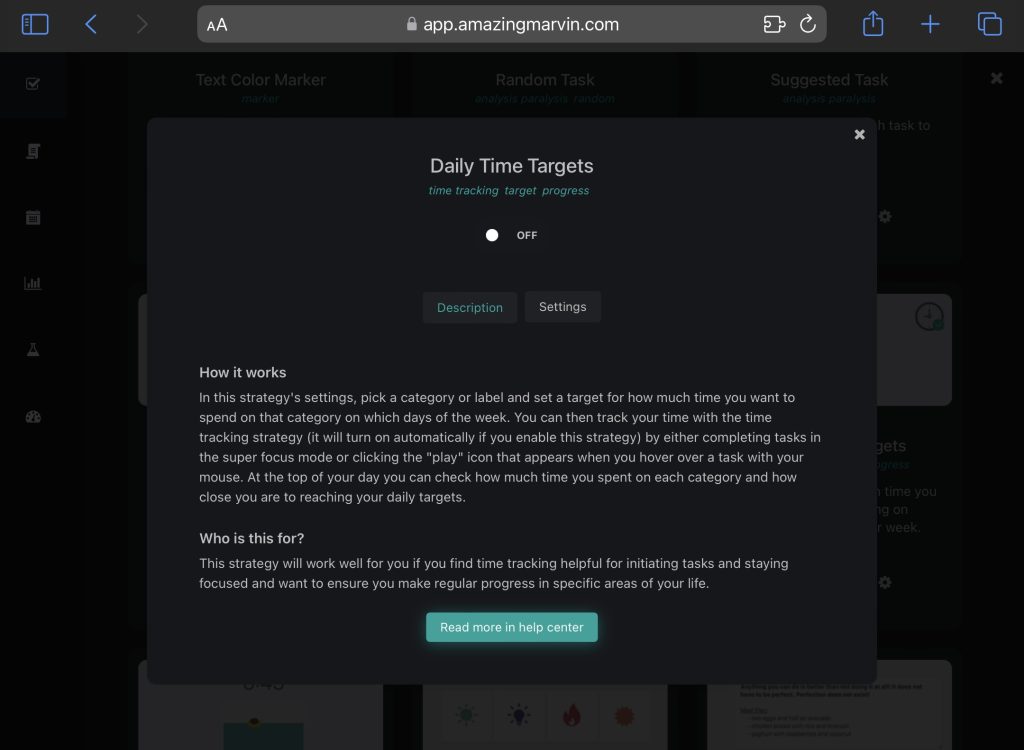 Amazing Marvin for Spoonie Productivity -Daily Time Target