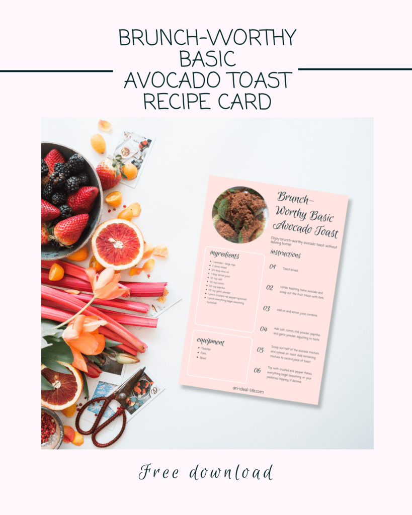 Brunch-Worthy Basic Avocado Toast Recipe Card Free Download